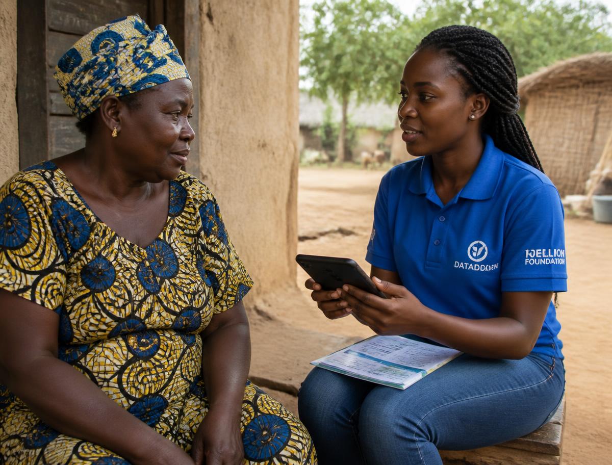 Bootcamp participant collecting household survey data on a mobile device