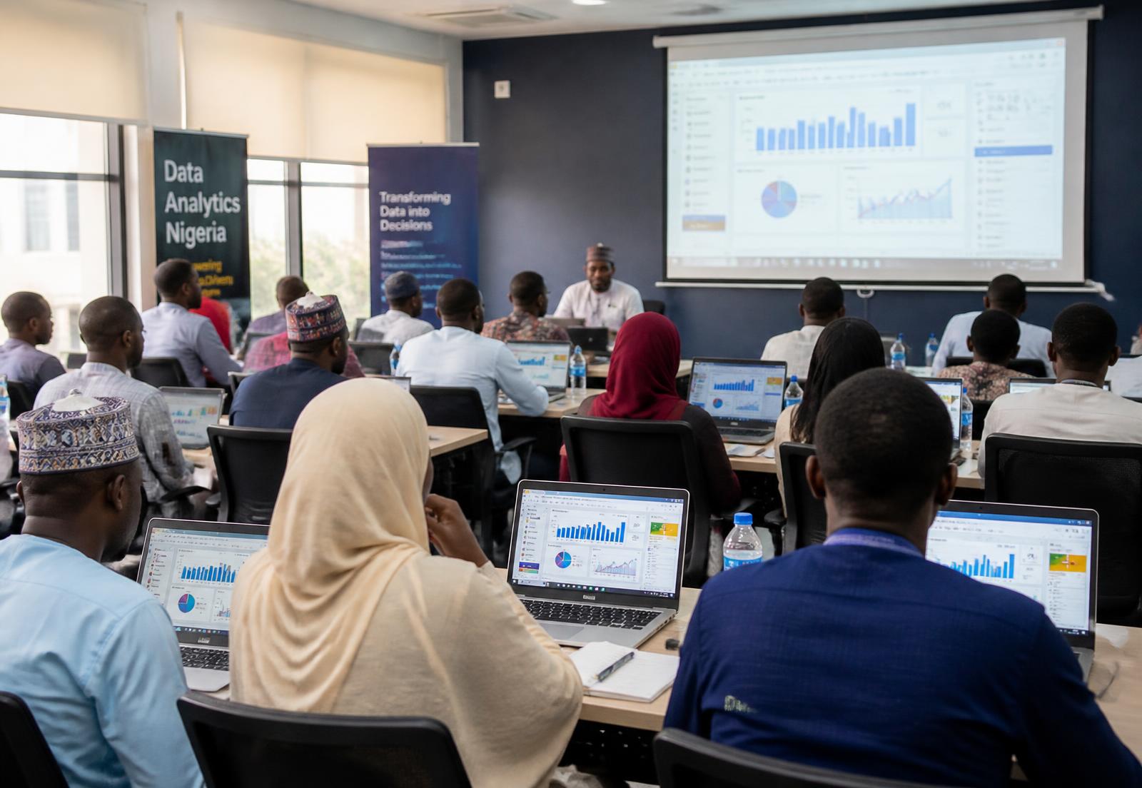 Participants working on laptops during a Hammad Technologies bootcamp training session